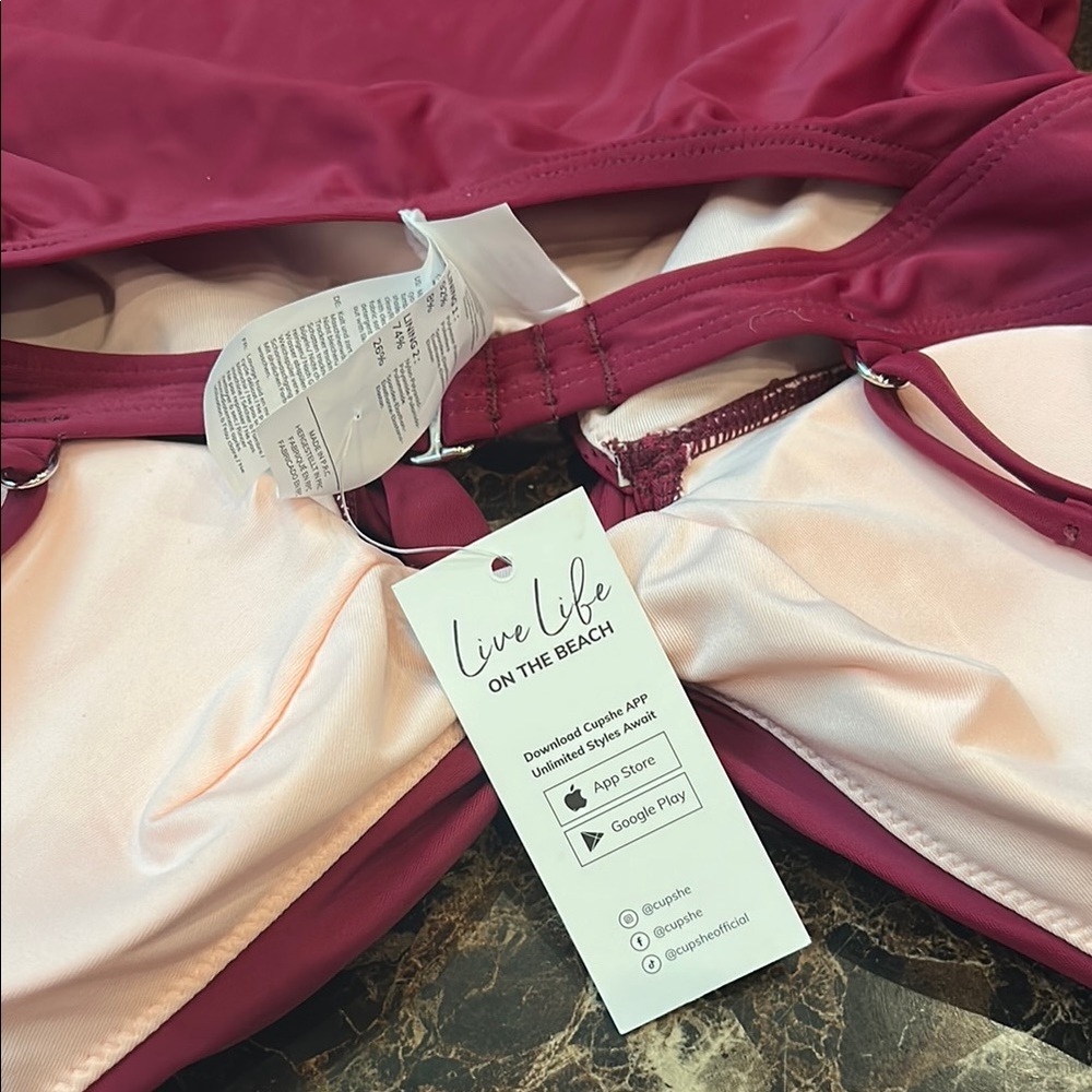 NWT bundle Cupshe Tankini Top size M with size L reversible bottoms - Picture 6 of 9